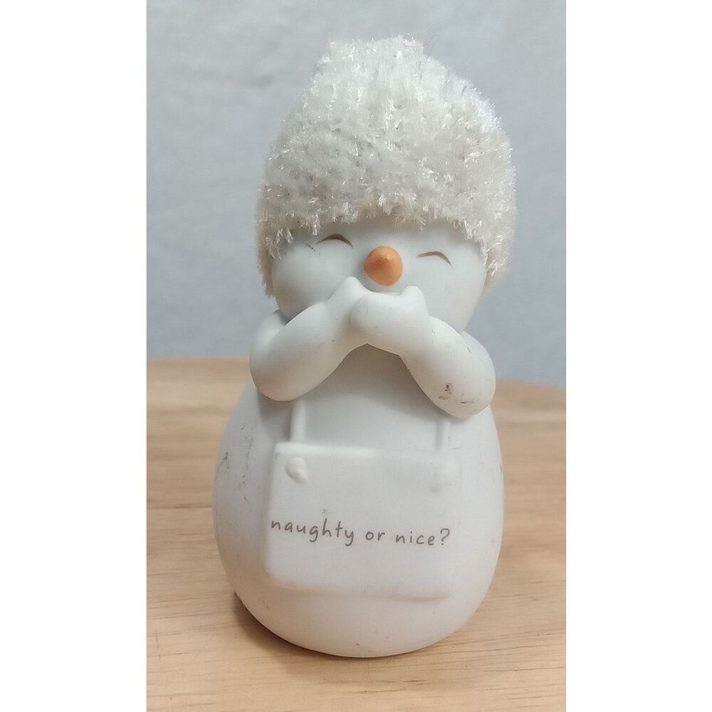 Snowman Christmas Ornament white fuzzy hat naughty or nice sign 3.5"x2"x2"